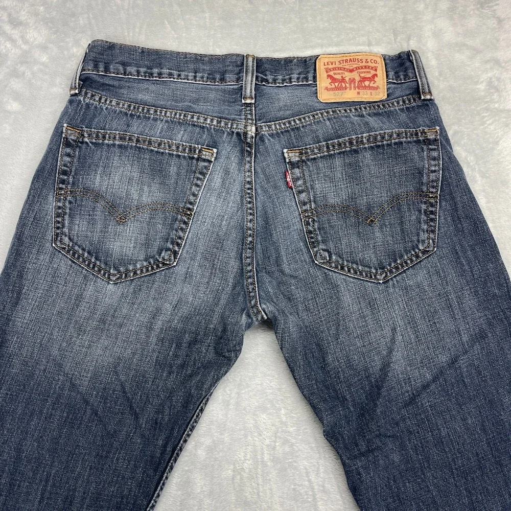 Levi's Jeans Mens 33x32 Blue Denim 527 Whiskered Americana Slim Bootcut Grunge